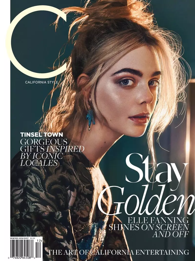 Elle Fanning Anang'aa kwa Nguo Zilizopambwa kwa Jarida la C