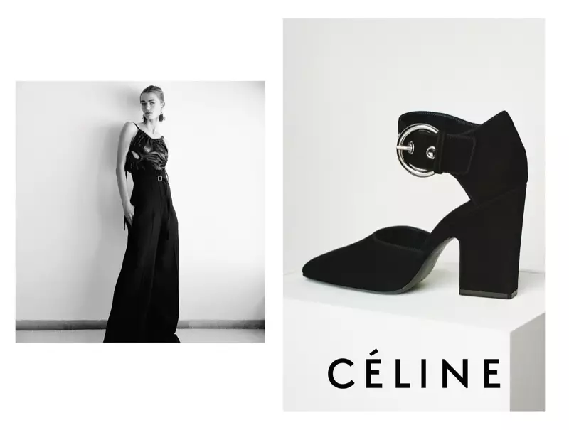 一張來自 Céline 2016 年度假勝地廣告大片的圖片，帶有袖帶鞋跟