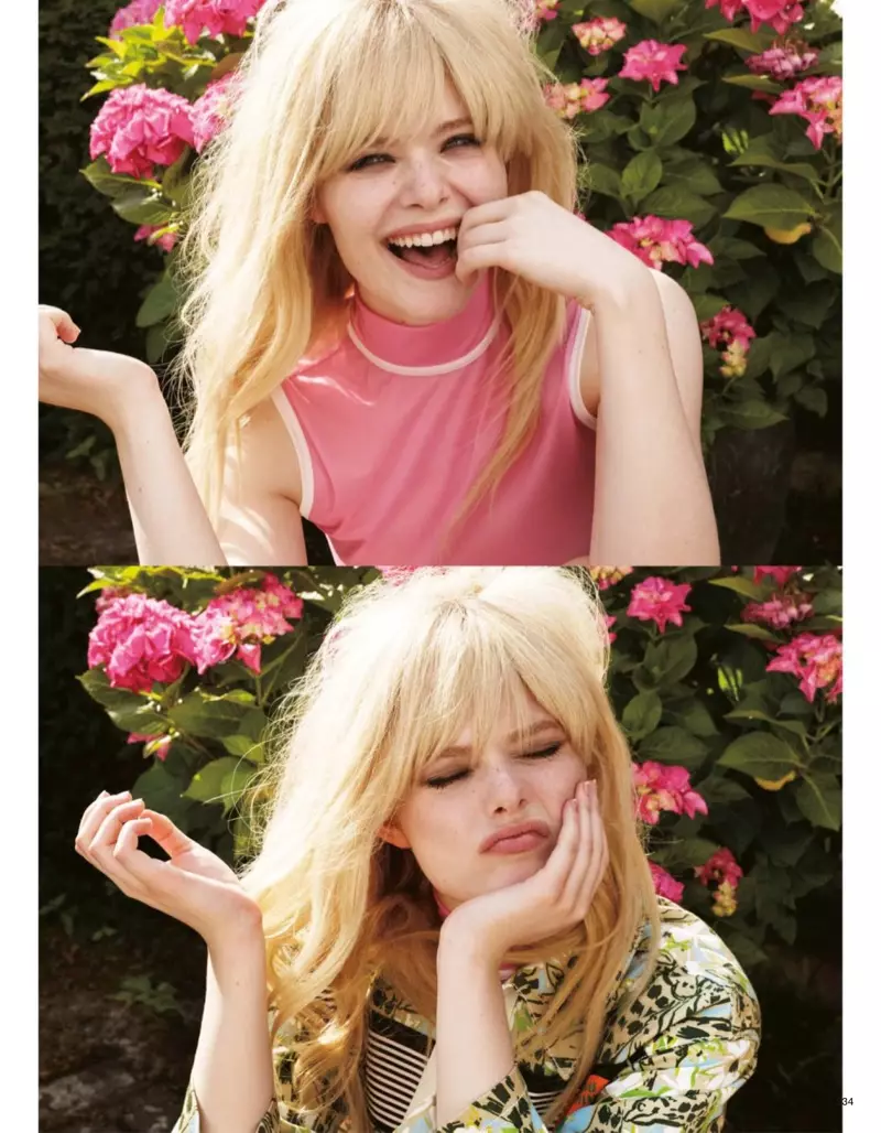 မင်းသမီး Elle Fanning သည် ခပ်မိုက်မိုက် ဆံပင်ပုံစံကို ဆံချည်မျှင်များဖြင့် ပြသထားသည်။