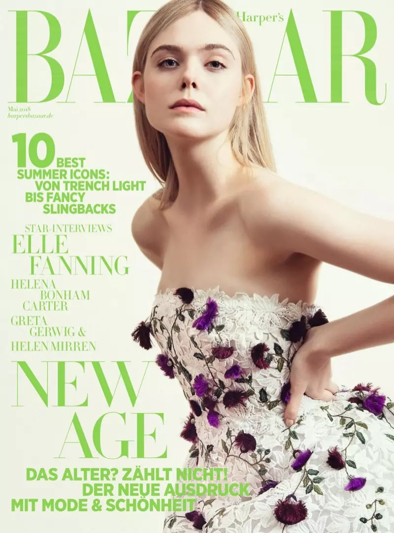 Elle Fanning sou Harper's Bazaar Almay Me 2018 Cover