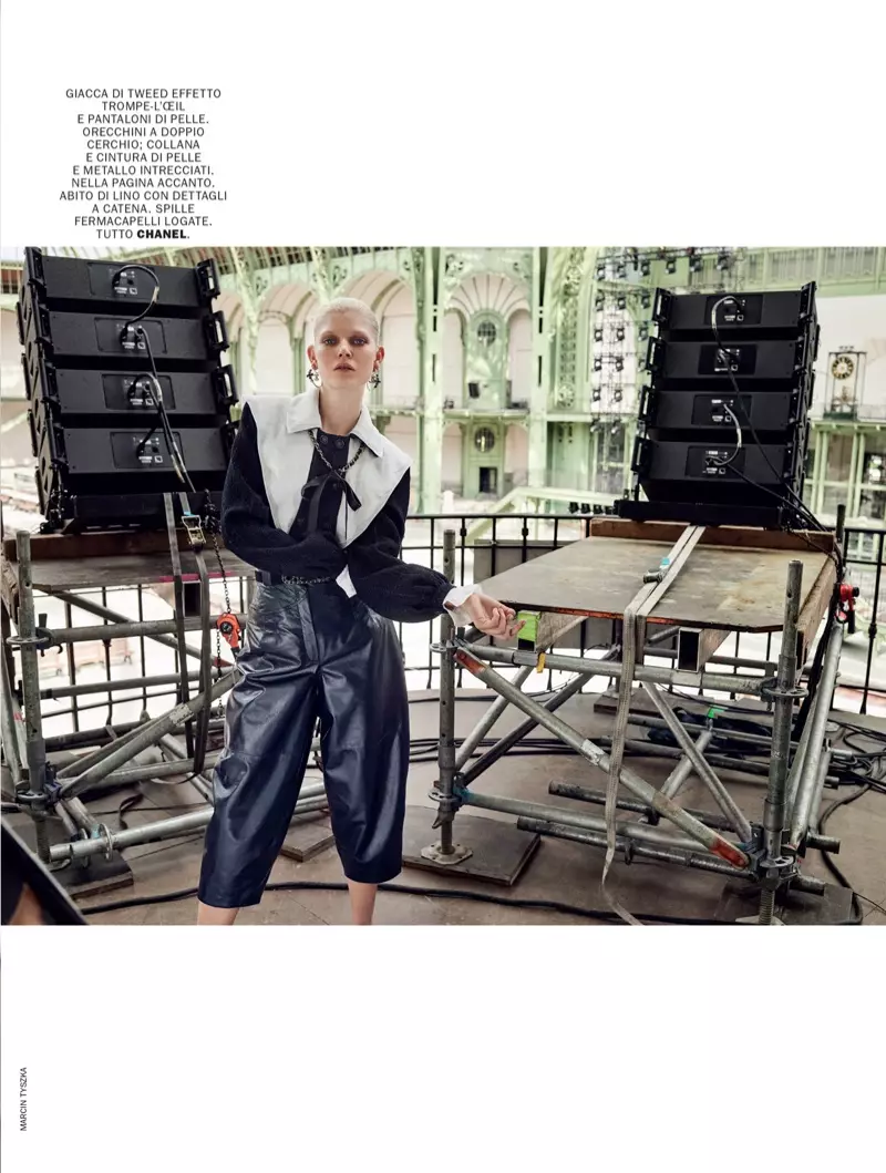 Ola Rudnicka သည် Marie Claire Italy အတွက် Chanel တွင် ဟန်ဆောင်ထားသည်။