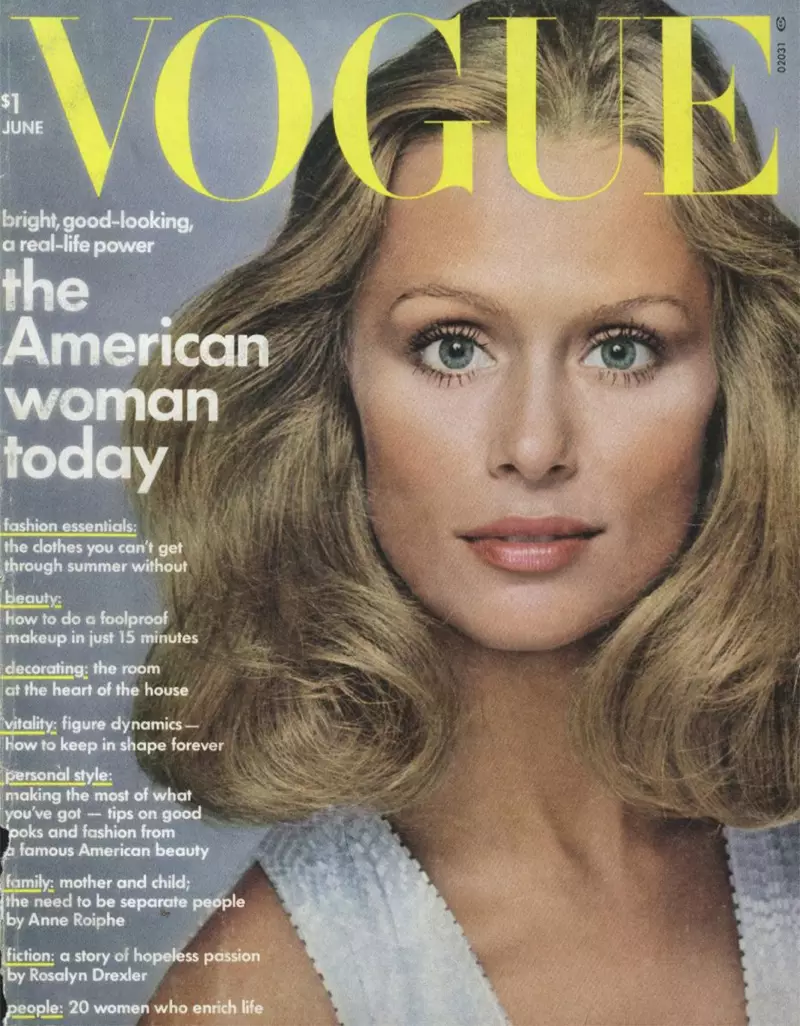 Lauren Hutton ຢູ່ໃນໜ້າປົກຂອງ Vogue ເດືອນສິງຫາປີ 1973