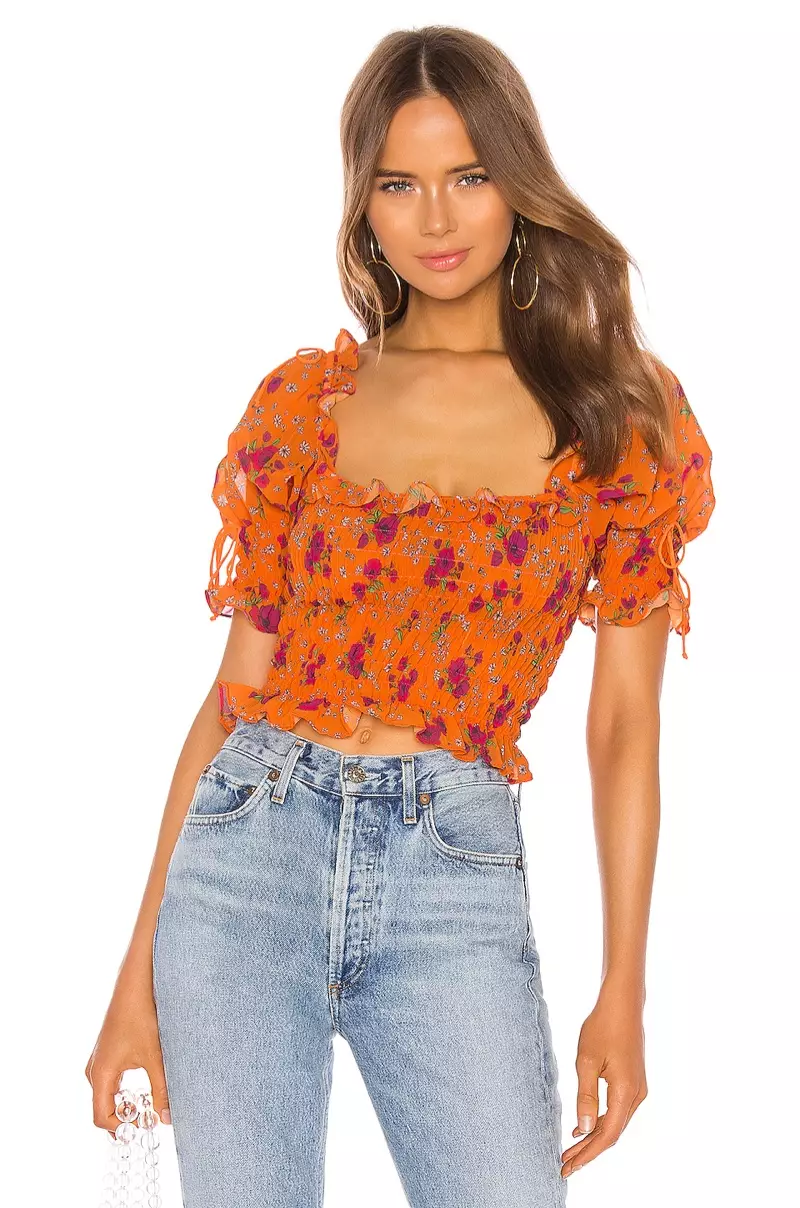 For Love & Lemons Peony Smocked Top $150