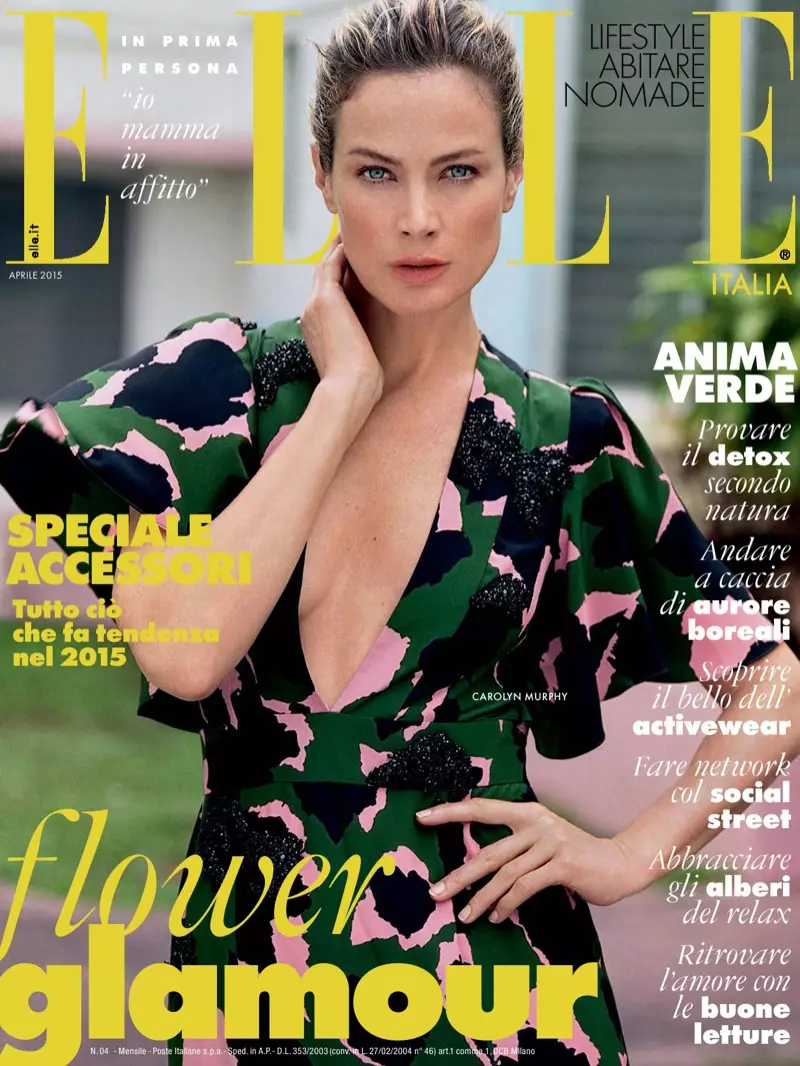 Carolyn Murphy lander april 2015 forsiden av Elle Italia fotografert av Matt Jones.