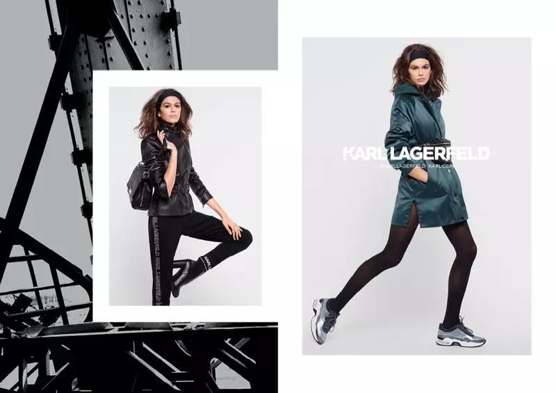 Kaia Gerber speel in die Karl Lagerfeld herfs-winter 2018-veldtog