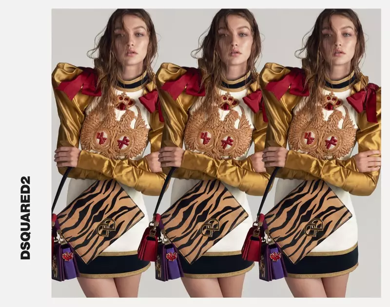 Unha imaxe da campaña publicitaria de primavera de 2017 de DSquared2 protagonizada por Gigi Hadid