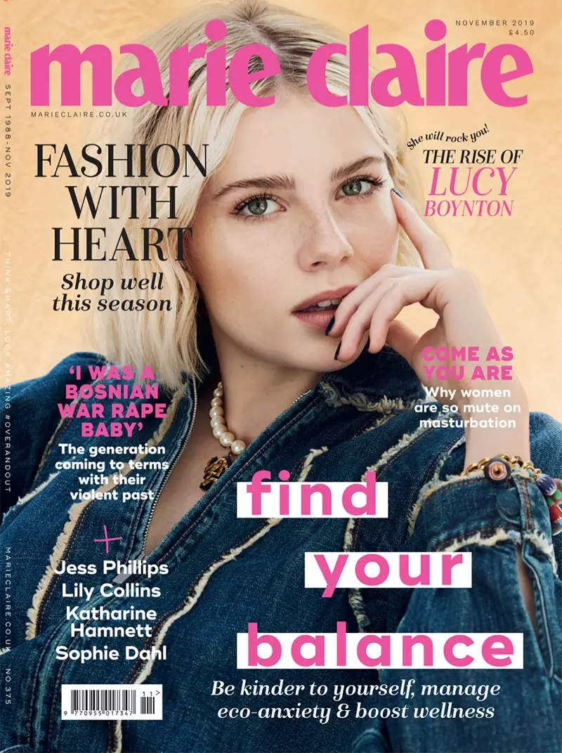 Lucy Boynton trên Marie Claire UK tháng 11 năm 2019 Bìa