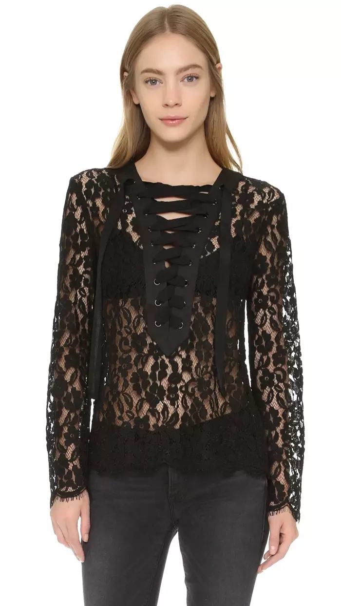 Blouse tsy misy farany Rose Black Lace-up