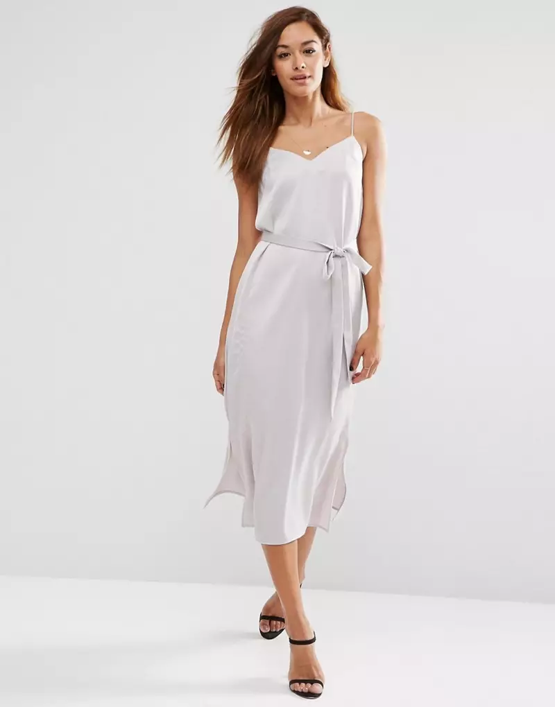 ASOS midi-slipdress van satijn met gestrikte taille