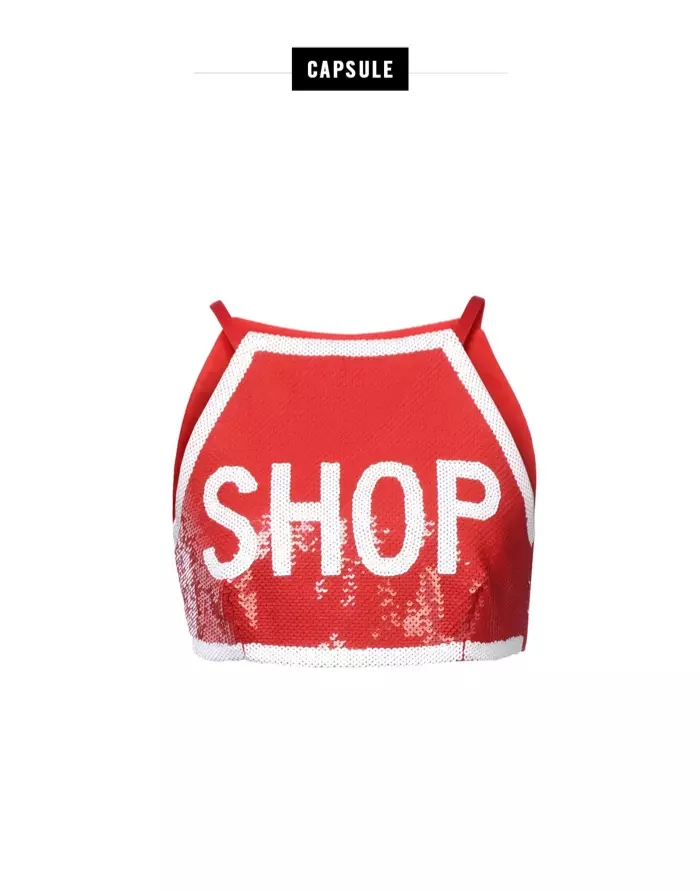 Moschino Red Sequined Shop Crop Top