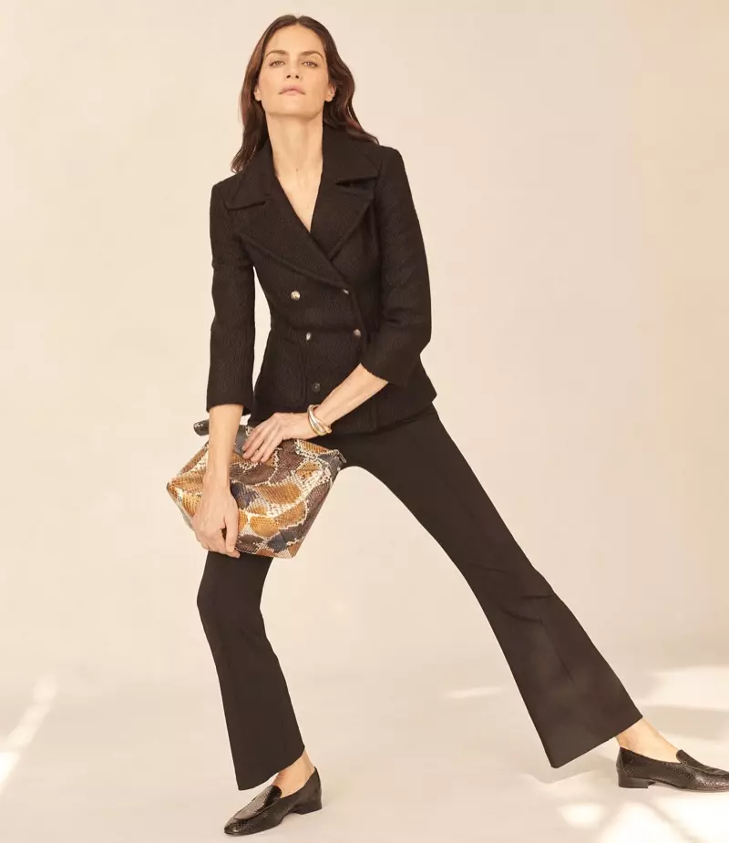 The Row Nori Boucle Double-Breasted-Jacket, Beca Crop Flared Pants, Two For One 12 Python Pouch and Alin Snakeskin Loafers