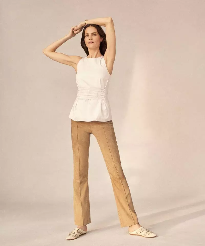 The Row Tallo Poplin Lace-Up Top, Beca Suede Flared Pants lan Camil Suede Slingback Pumps