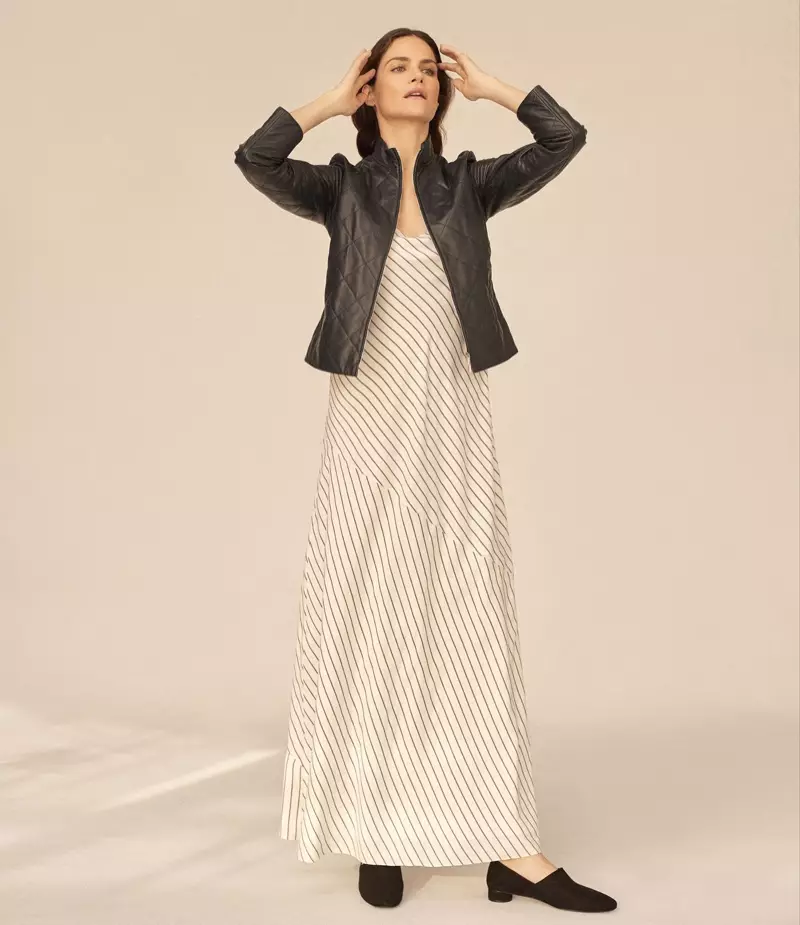 The Row Quipton Quilted Leather Jacket, Streb Striped Georgette Maxi Dress and Noelle Loafers