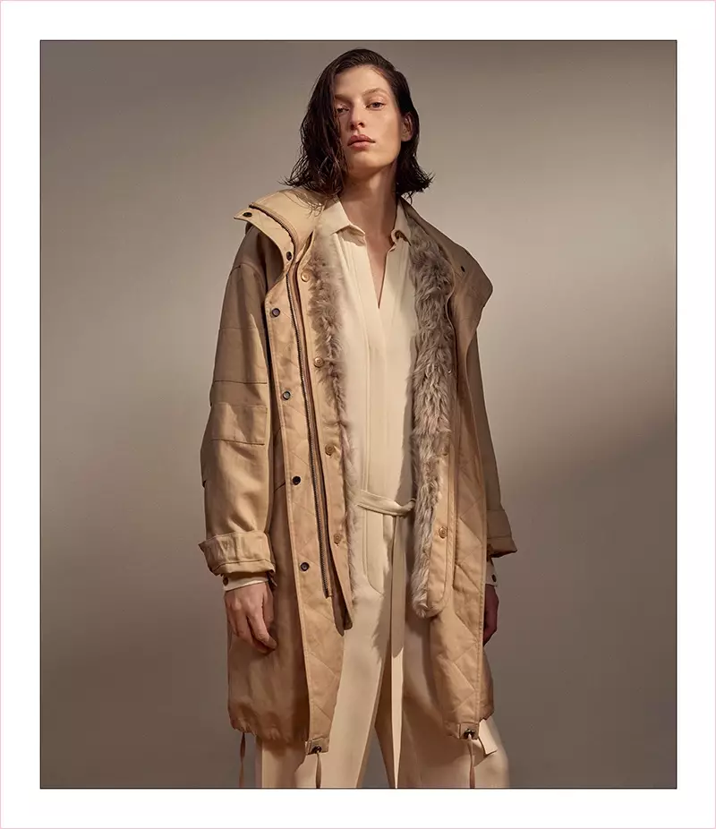 Helmut Lang Searling-Lined Parka Cochaillín agus Crepe Crepe Jumpsuit