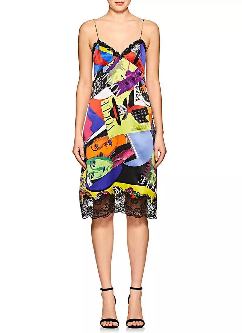 Versace Blonde-trimmet grafisk silke slipdress $2775