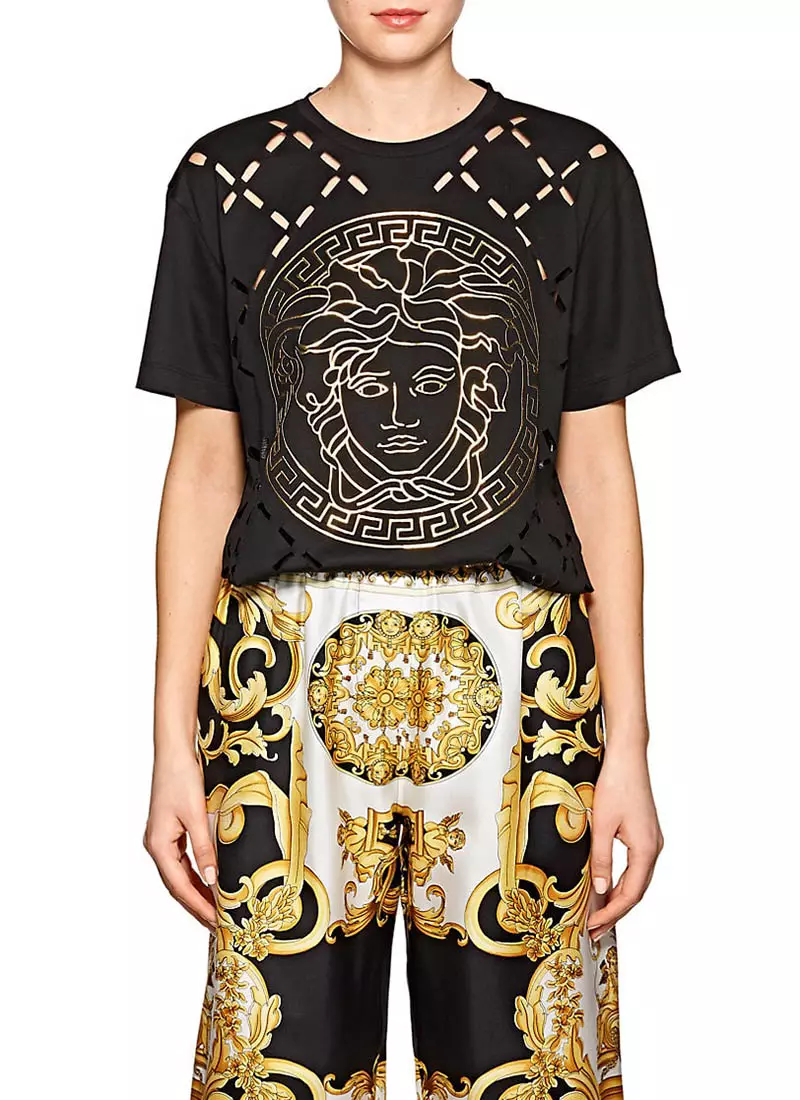 Versace लोगो कटआउट कपास टी-शर्ट $425