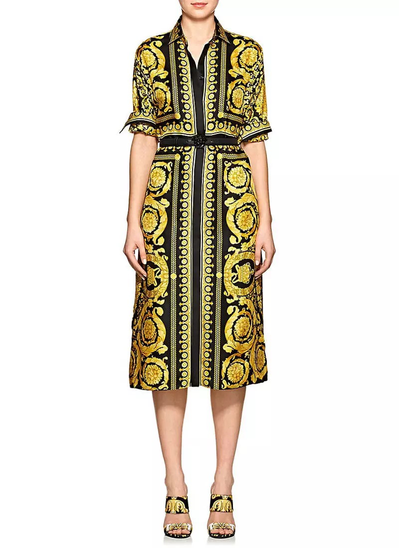 Versace Baroque-Print жибек белдүү көйнөк $2,950