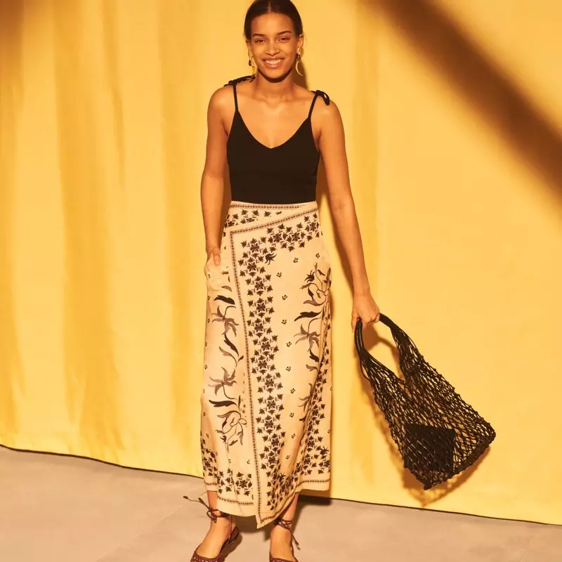 H&M Ribbed Bodysuit, Maxi Skirt na Net Bag