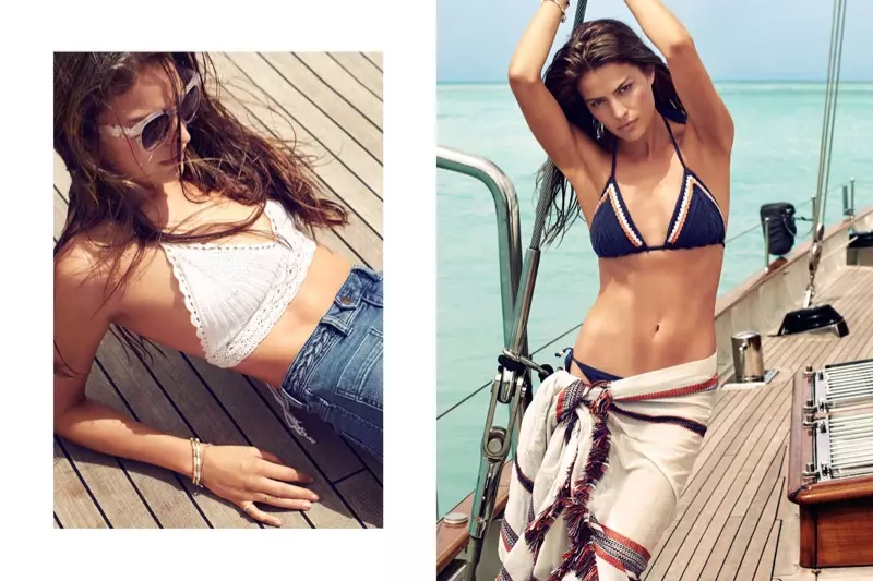 (Links) H&M Triangel-Bikinioberteil und Jeansshorts (Rechts) H&M Triangel-Bikinioberteil und Fransenschal