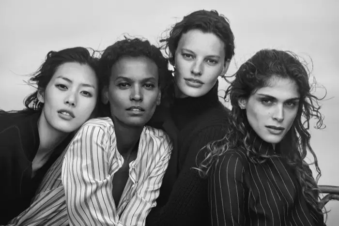 Liu Wen, Liya Kebede, Amanda Murphy און Elisa Sednaoui שטערן אין Giorgio Armani ס ניו נאָרמאַל האַרבסט-ווינטער 2016 קאמפאניע