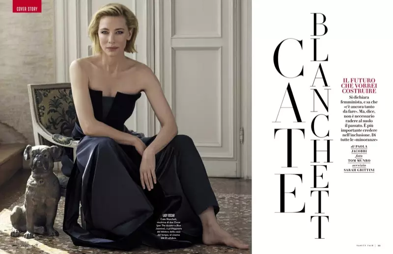 Cate Blanchett akiwa amevalia gauni la bluu la Giorgio Armani