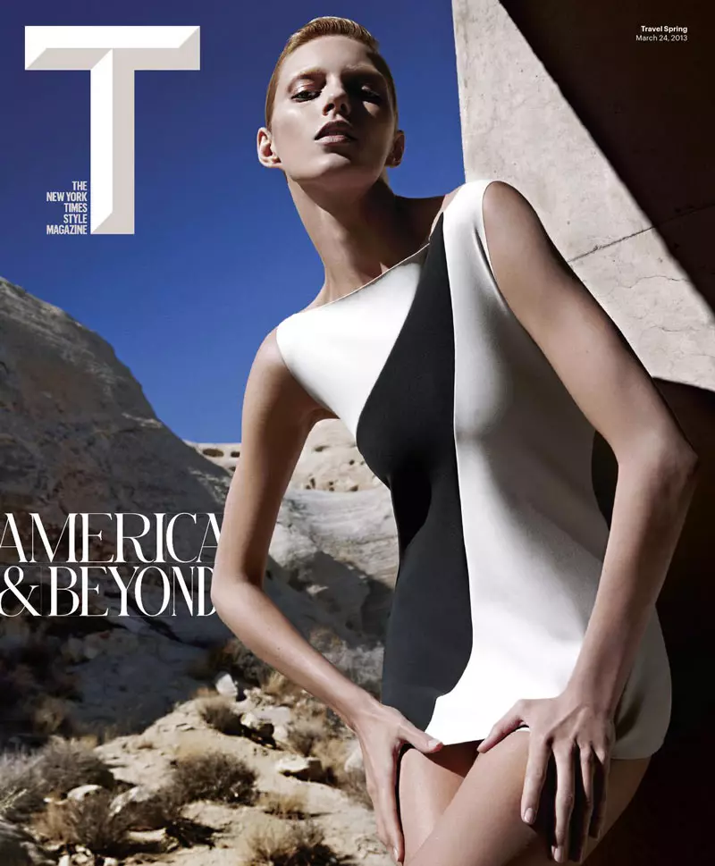 Anja Rubik Models Sleek Looks for T Magazine Spring 2013 od Mario Sorrenti