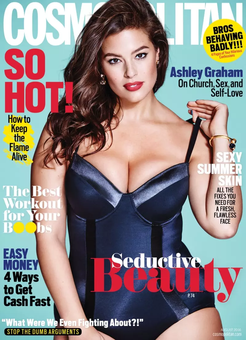 Ashley Graham kwenye Jalada la Cosmopolitan Agosti 2016