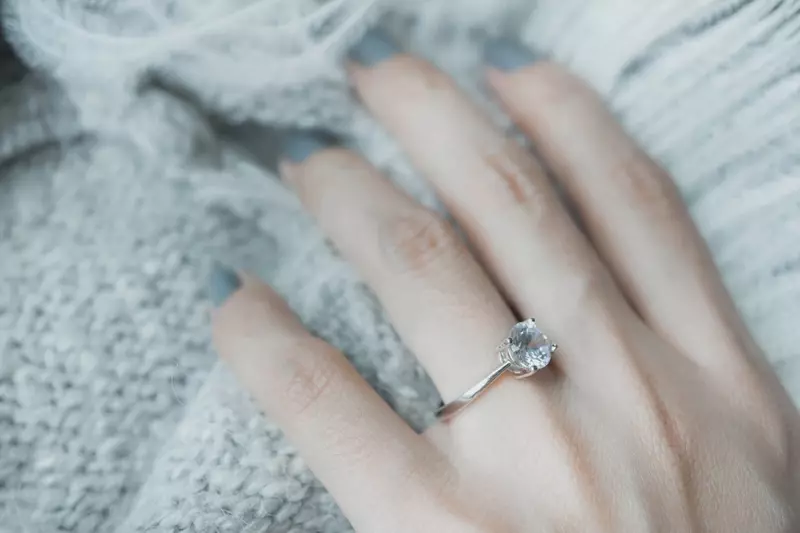 Closeup Diamond Engagement Ring Gray Background