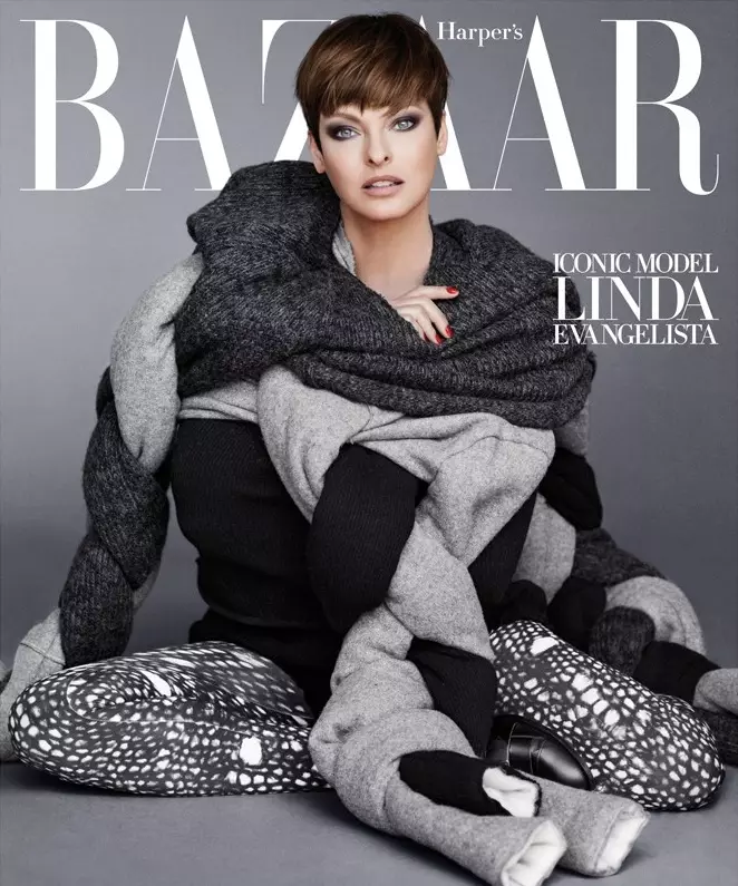 Линда Евангелиста Harper's Bazaar журналынын 2014-жылдын сентябрындагы мукабасында ойногон