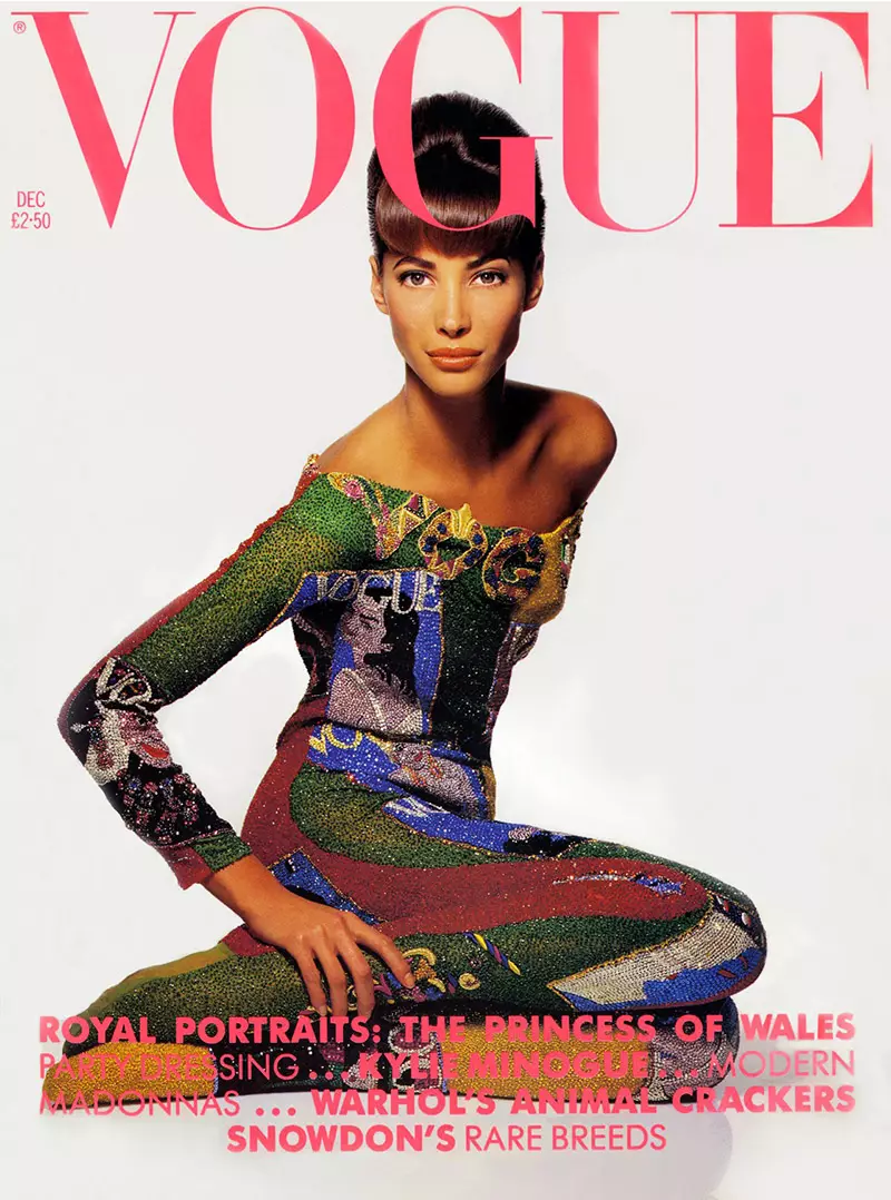 Christy Turlington ing Vogue UK Desember 1990 Cover