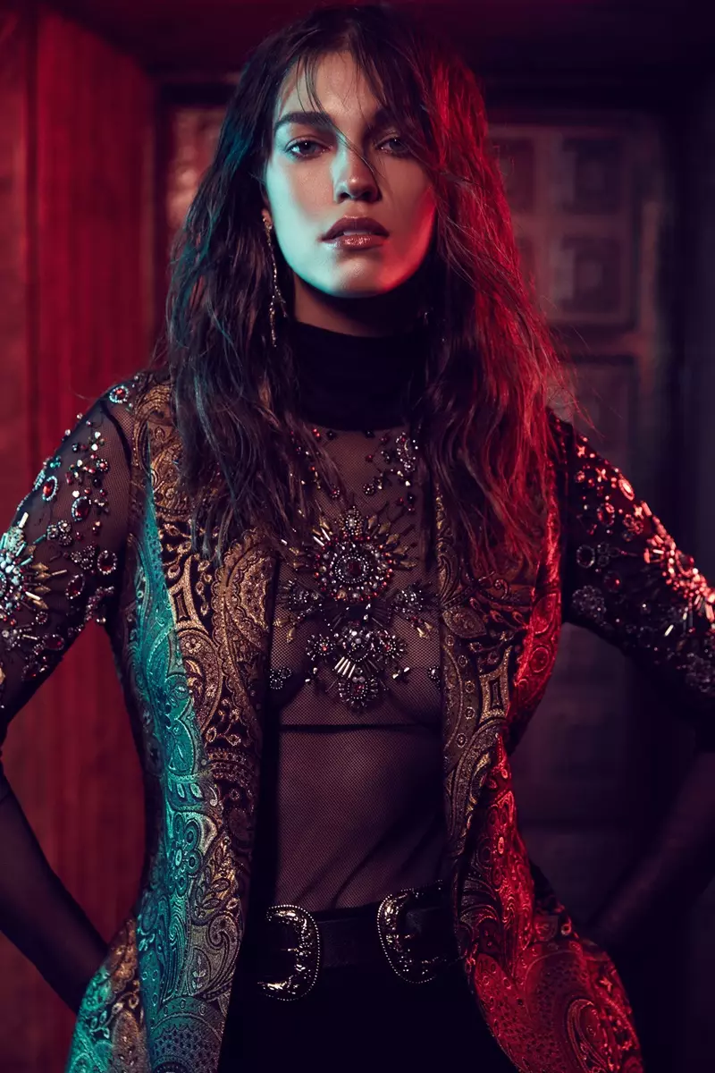 Nasty Gal Show Off Beaded Mesh Bodysuit, Nasty Gal Go for Baroque Maxi Vest, I Still Love You NYC Luxe Cross Earring