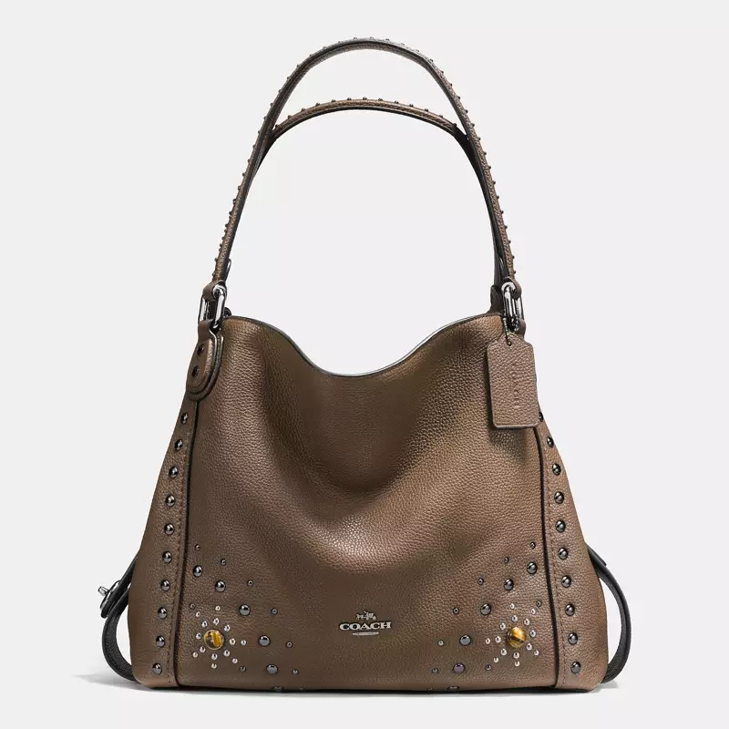 Beg Bahu Coach Western Rivets Edie 31 dalam Kulit Pebble Digilap