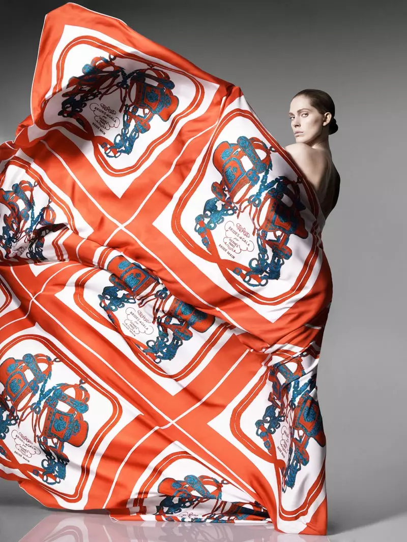 Iselin Steiro Models Hermès Printed Scarves for Spring '14 Catalog