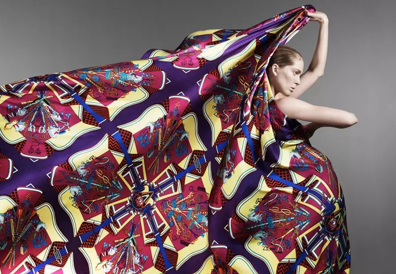 Iselin Steiro Models Hermès Printed Scarves for Spring '14 Catalog