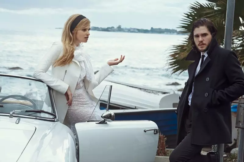 Lara Stone + Kit Harington Cozy Up pikeun Vogue Sumebarna ku Peter Lindbergh