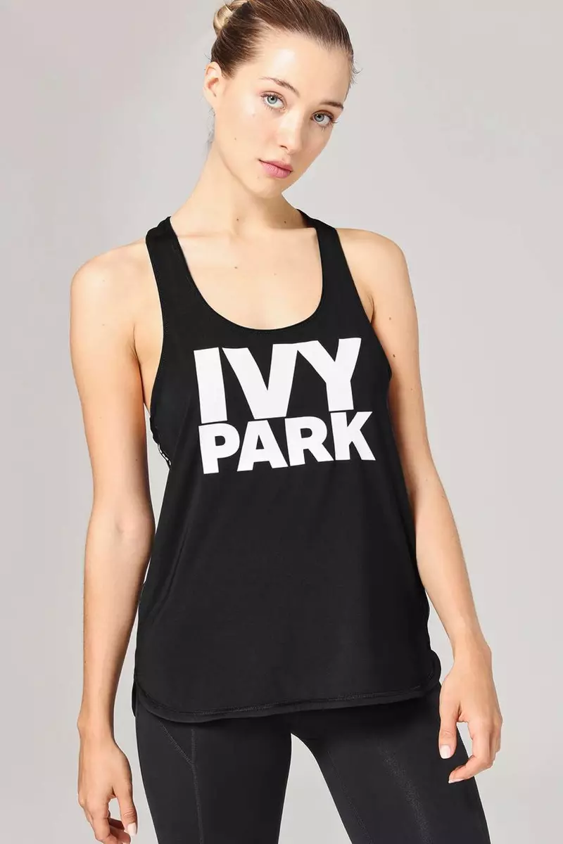 Ivy Park Elastic Logo Racer Tank Sab saum toj