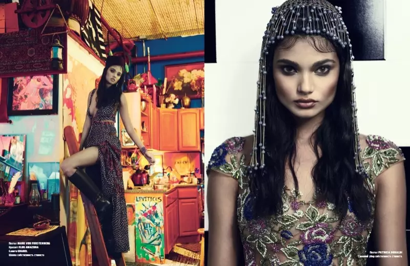 (Wala) Si Daniela Braga nagpasundayag ug bitiis sa sinina ni Diane Von Furstenberg (Tuo) Ang modelo nagsul-ob ug binordahan nga sinina nga Patricia Bonaldi