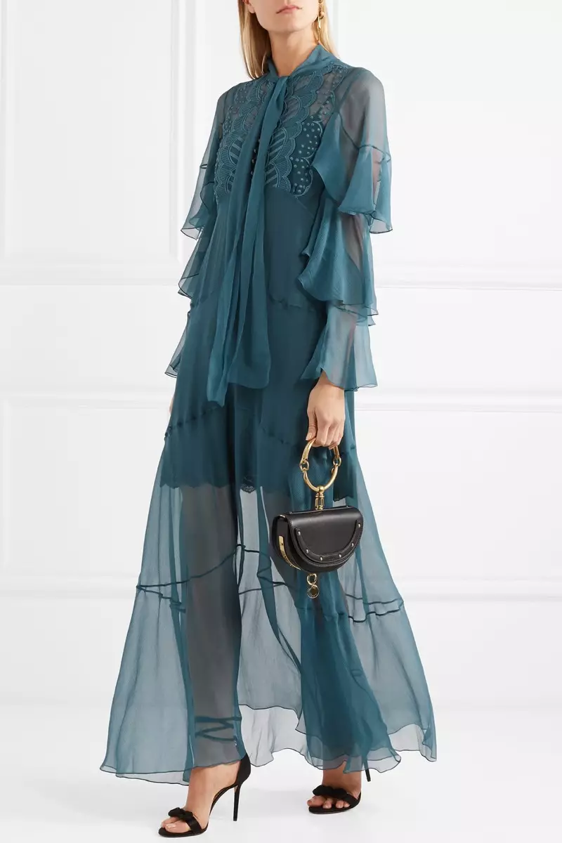 Chloe Ruffled Embroidered Silk-Crepon Gown $3,776.50 (ယခင် $5,395)