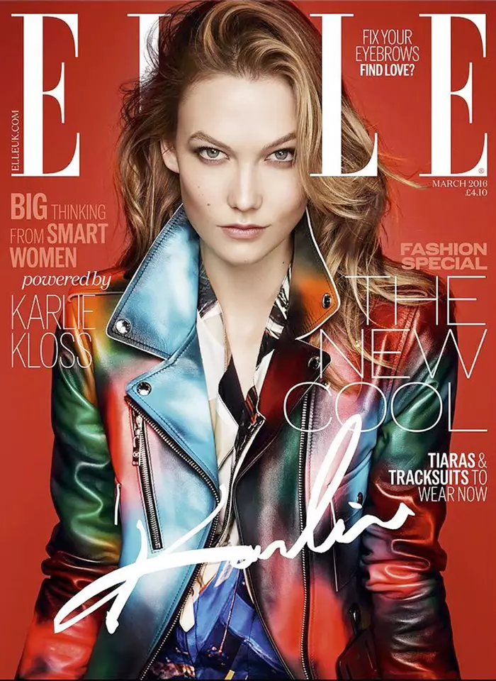 Karlie Kloss ar glawr ELLE UK Mawrth 2016