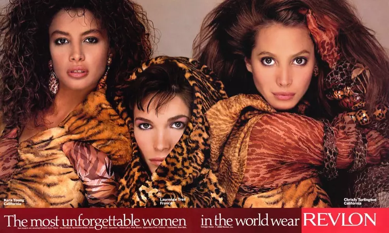 Kara Young, Laurence Treil thiab Christy Turlington hauv xyoo 1980s Revlon Ad