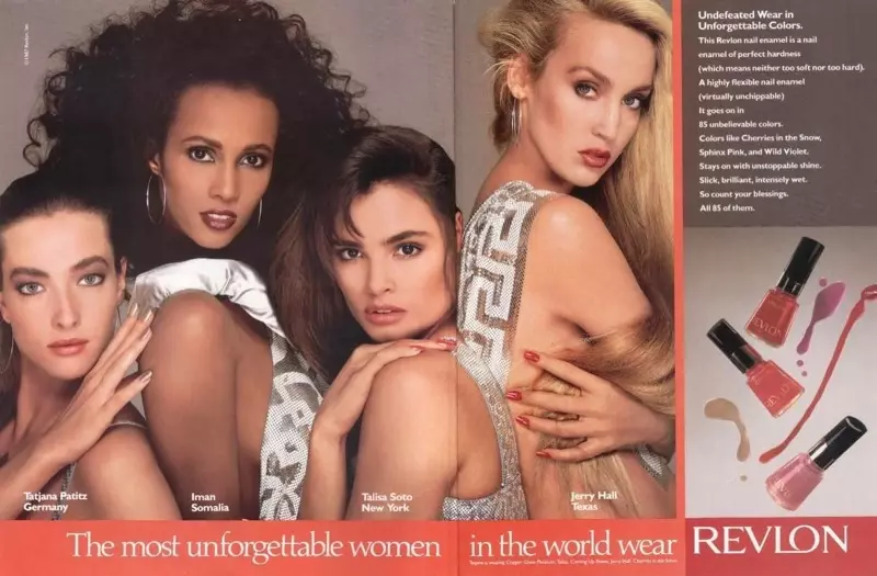 Tatjana Patitz, Iman, Talisa Soto និង Jerry Hall នៅក្នុងឆ្នាំ 1980 Revlon Ad