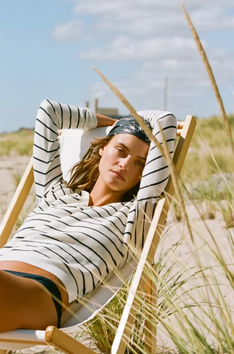 J. Crew Sweater V-Neck Striped in Cotton-Merino Wool and Bikini Bottom in Italian Matte