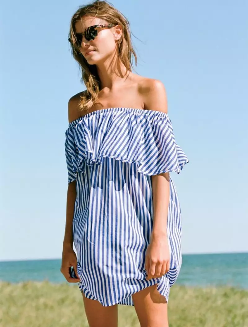 J. Crew Off-the-Shoulder Sọc đậm và Kính râm Sam