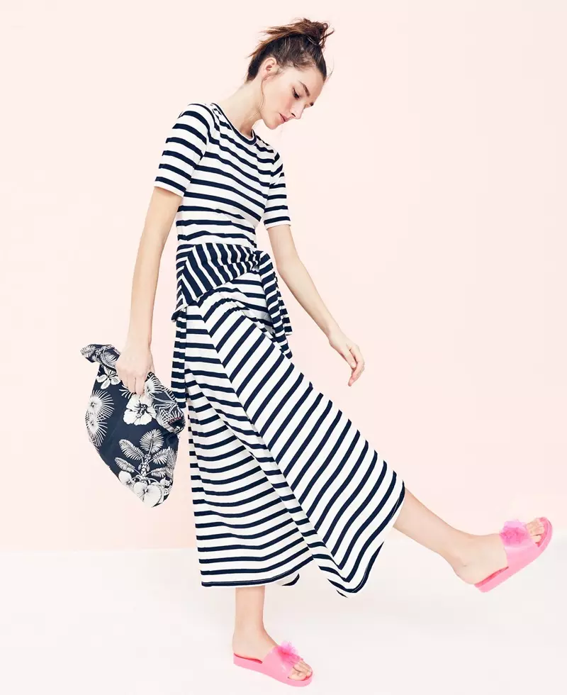 J. Crew Striped Knit Maxi Dress, Kanvas Tote fil-Palm Tree u Pink Blossom Pool Slides