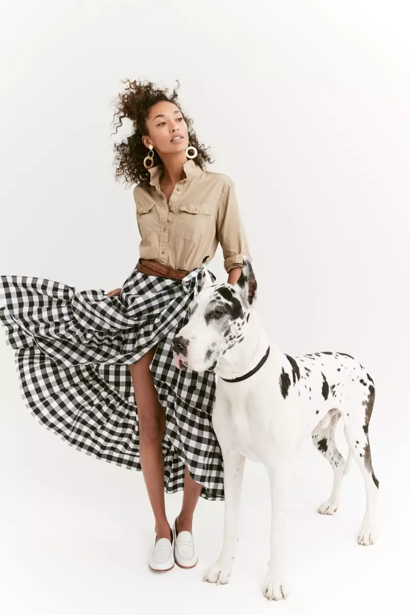 J. Crew Fatigue Oversized gutteskjorte og Gingham Ruffle Wrap-skjørt