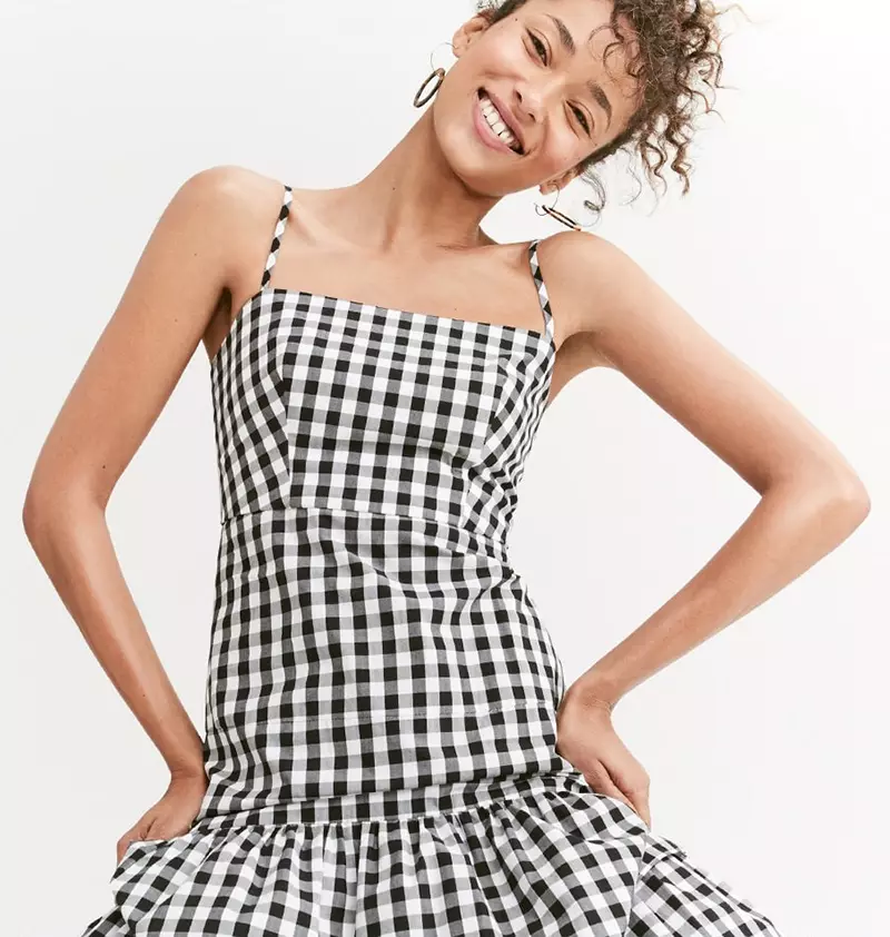 J. Crew līmeņu Gingham kleita