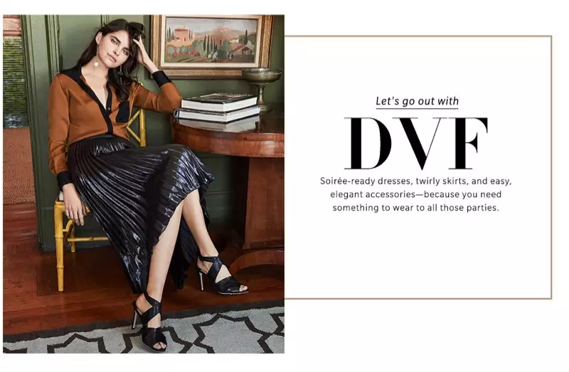 Diane von Furstenberg Carter Silk Blouse, Heavyn Skirt na Sondrio Sandals; Cloverpost Amatwi