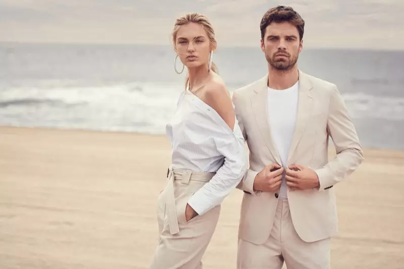 Romee Strijd pozuoja su Sebastianu Stanu kampanijoje „Hugo Boss Summer of Ease 2018“.