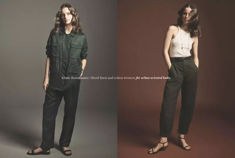 Model Anna de Rijk nganut gaya khaki dina pituduh tren Mood Anyar Massimo Dutti Spring