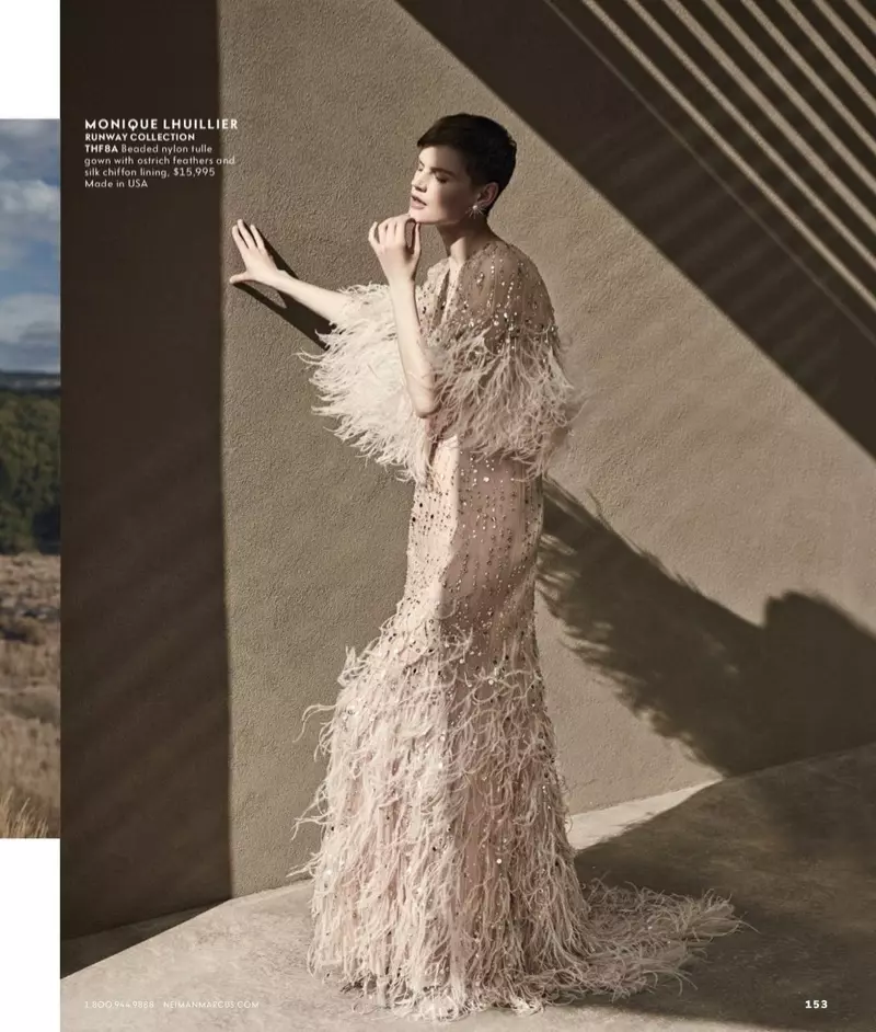 Monique Lhuillier Beaded Ostrich Feather Gown